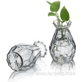 Clear Gray Glass Diamond Faceted Flower Vases